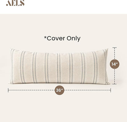 AELS 14x36 Decorative Lumbar Throw Pillow Covers, Farmhouse Linen Textured Long - Image 2