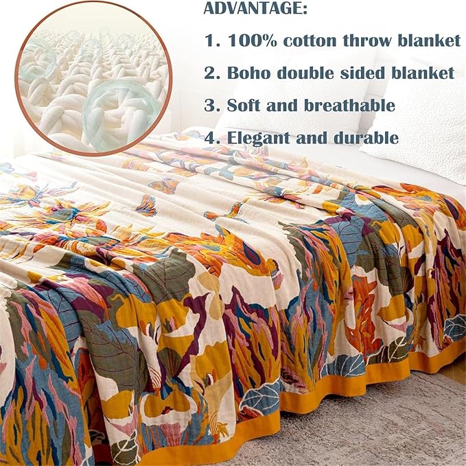 MSGKV Boho Throw Blanket for Couch and Sofa Cotton Cover for Living Room Floral - Image 6