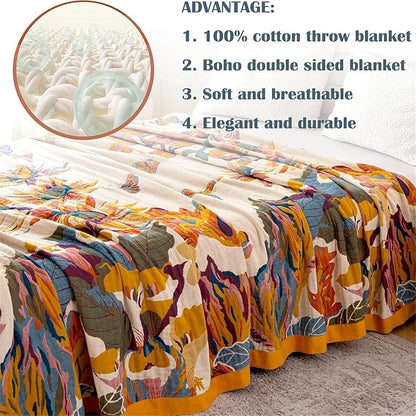 MSGKV Boho Throw Blanket for Couch and Sofa Cotton Cover for Living Room Floral - Image 6
