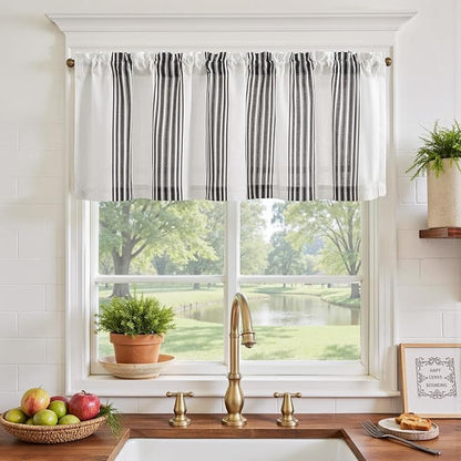 jinchan Striped Linen Valance Curtain 16 Inch Vertical Striped Valance - Image 2