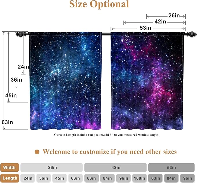 Renaiss 53 x 84 Inch Universe Galaxy Kitchen Window Tier Curtains Mystery Outer - Image 6