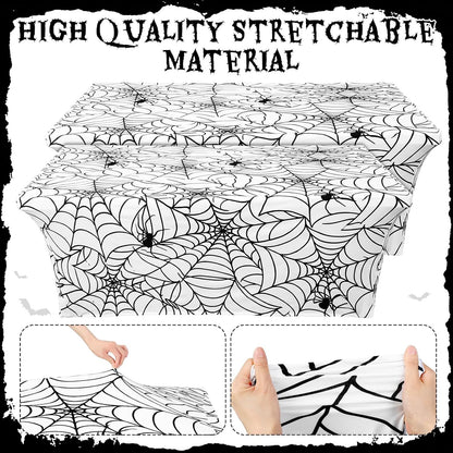 Frienda 2 Pcs Halloween Tablecloth 6ft White Spiderweb Stretch Table Covers