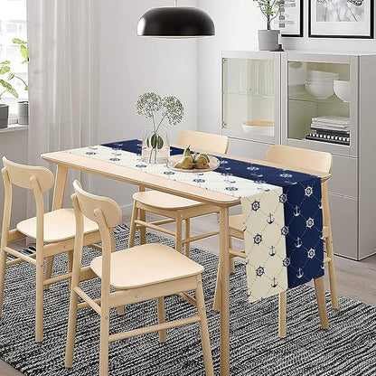 Nautical Compass Anchor Table Runner Vintage Navy Blue Coastal Sail Summer - Image 3
