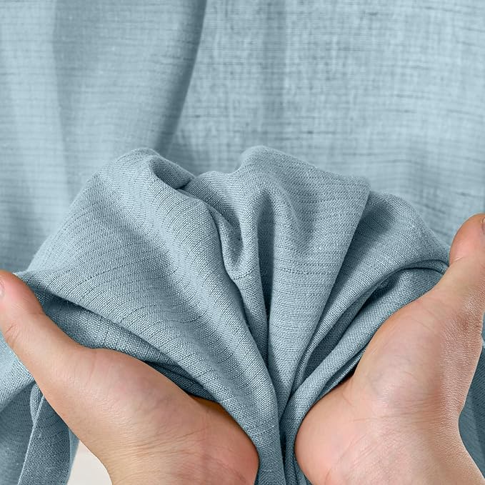 jinchan Blue Linen Blend Curtains 96 inch Length 2 Panels - Image 6