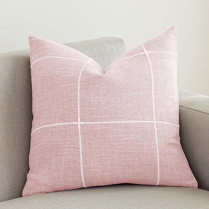 vctops Rustic Lattice Cotton Linen Decorative Throw Pillow Cover Embroidery by vctops