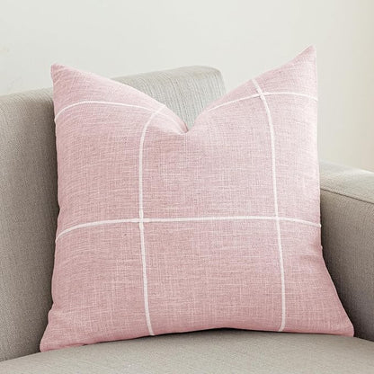 vctops Rustic Lattice Cotton Linen Decorative Throw Pillow Cover Embroidery by vctops