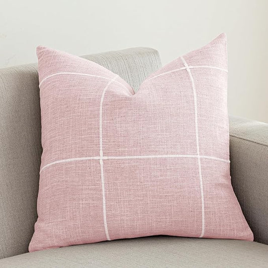 vctops Rustic Lattice Cotton Linen Decorative Throw Pillow Cover Embroidery by vctops