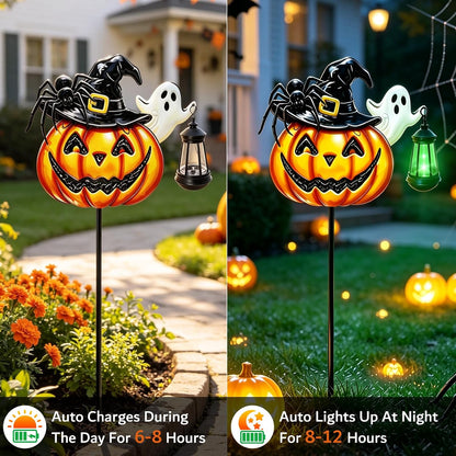 Solar Halloween Pumpkin Outdoor Lights Jack O Halloween Garden Stake Lights