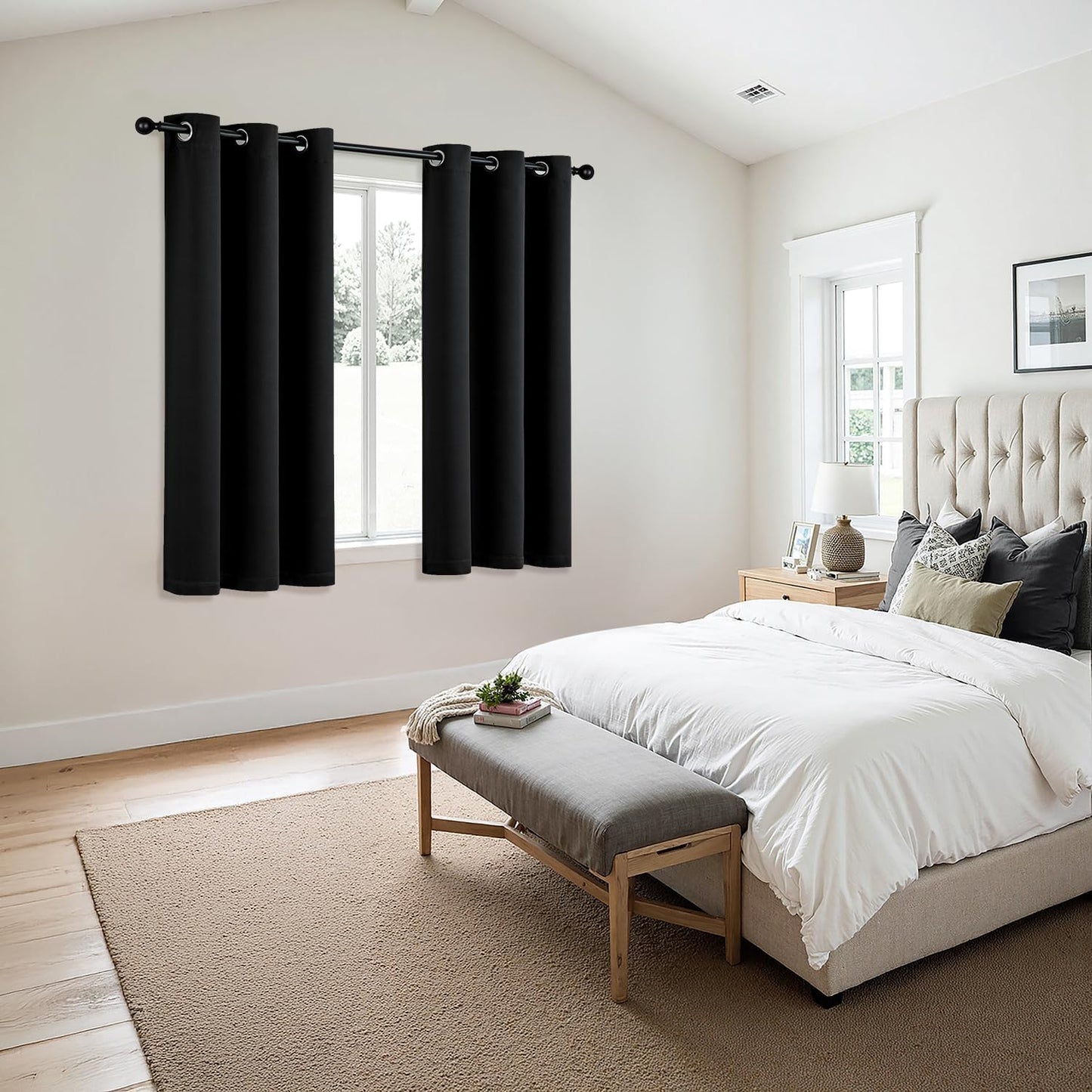 MIULEE Blackout Curtains for Bedroom Living Room 2 Panels, Thermal Insulated Room Darkening Drapes Grommet Noise Reducing Light Blocking Window Treatments 63 Inches Long 40x63 Inch Black