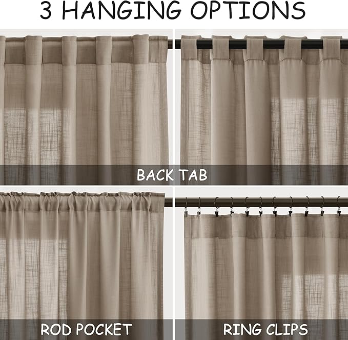 Nanspring Light Taupe Linen Curtains 63 Inches Length 2 Panels Set - Image 3