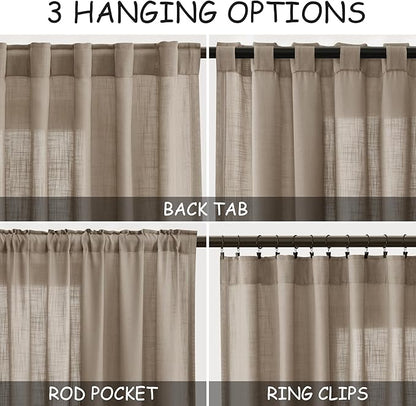 Nanspring Light Taupe Linen Curtains 63 Inches Length 2 Panels Set - Image 3