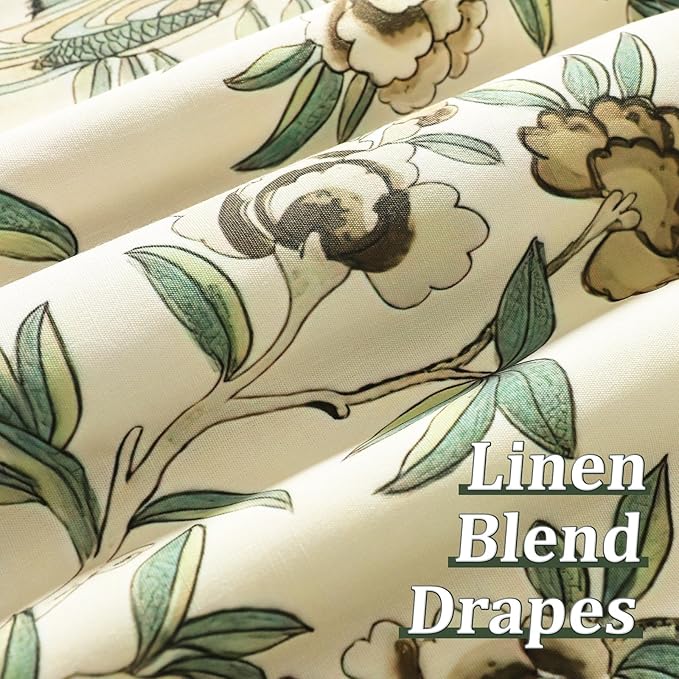 Leeva Kitchen Curtains for Windows, Rustic Farmhouse Plants & Birds Print Short - Image 6