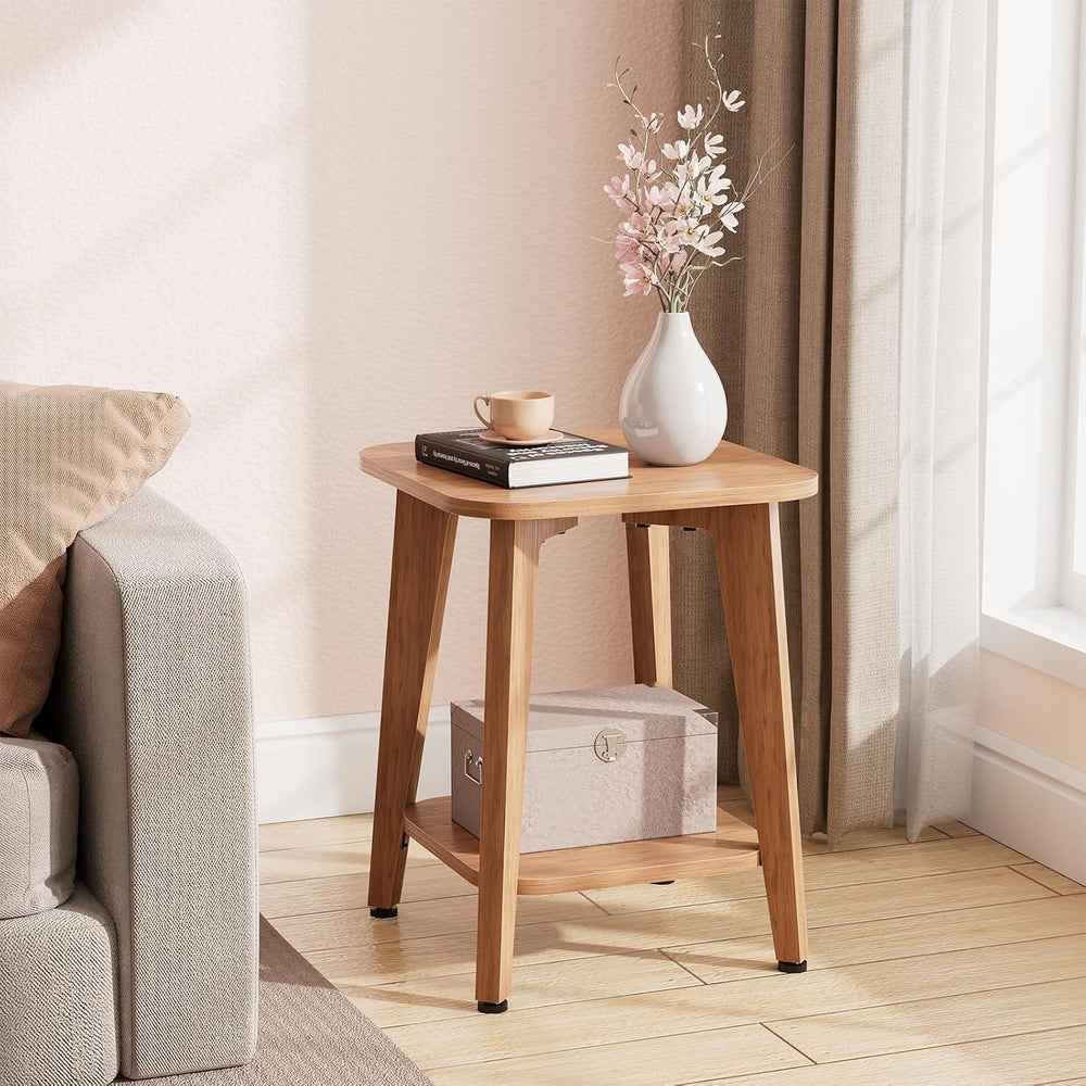 Simple Trending Side Table, 2-Tier Square End Table, Rustic Walnut