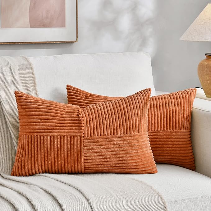 Fancy Homi 2 Packs Orange Long Lumbar Decorative Throw Pillow Covers 16x24 Inch by Fancy+Homi