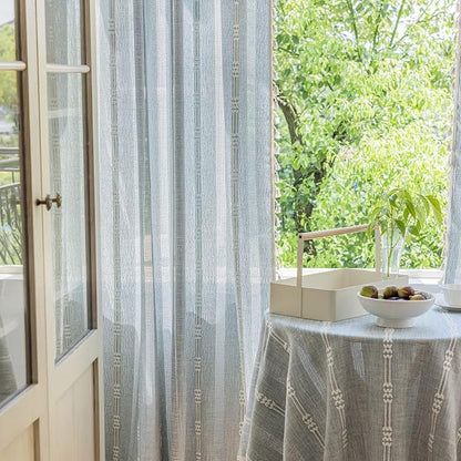 ENJOYBRIDAL Boho Curtains 84 Inch Length 2 Panels Semi Sheer Blue Grey Drapes - Image 8