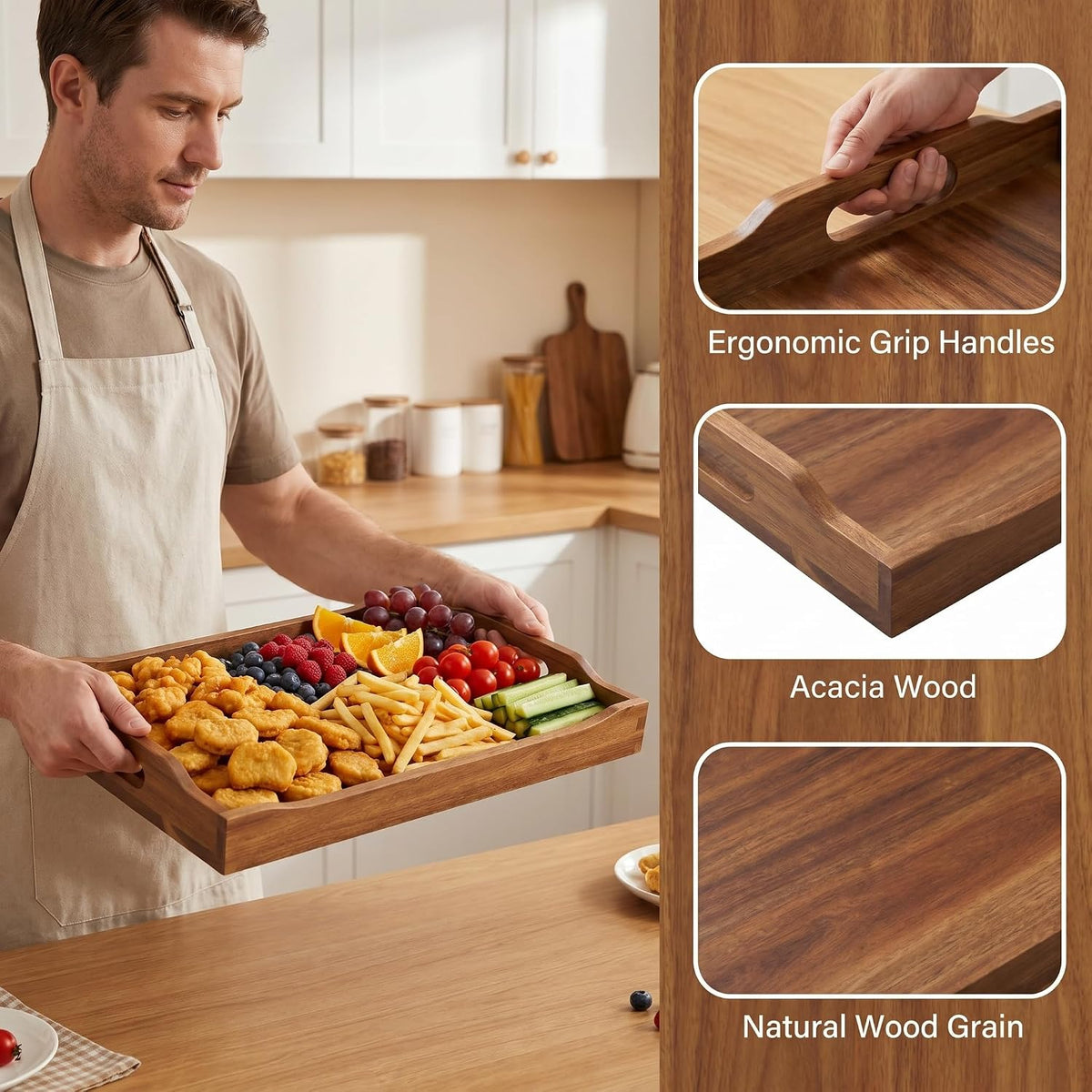 acacia wood serving tray set of 2 with, package contents