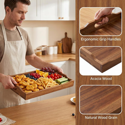 acacia wood serving tray set of 2 with, package contents
