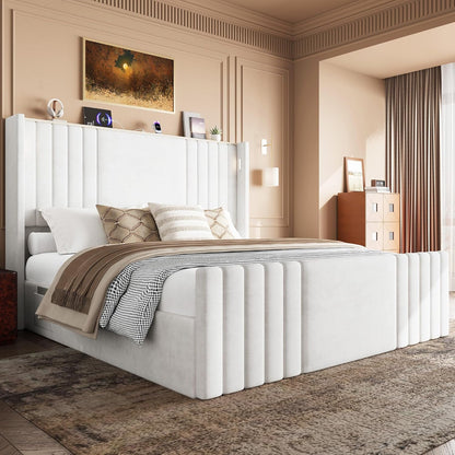 55" tall queen size platform bed frame with, main product view