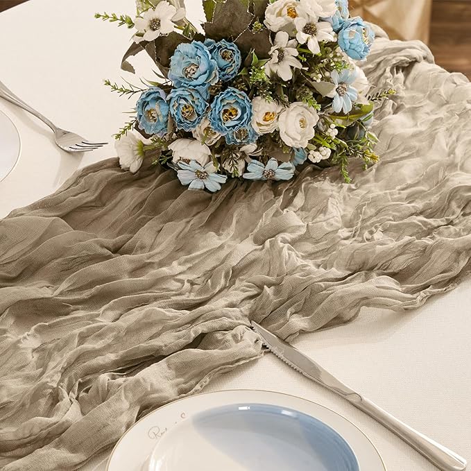 BALCONY & FALCON 2 Pack Nude Cheesecloth Table Runner 10FT 120 Inch Rustic & by BALCONYFALCON