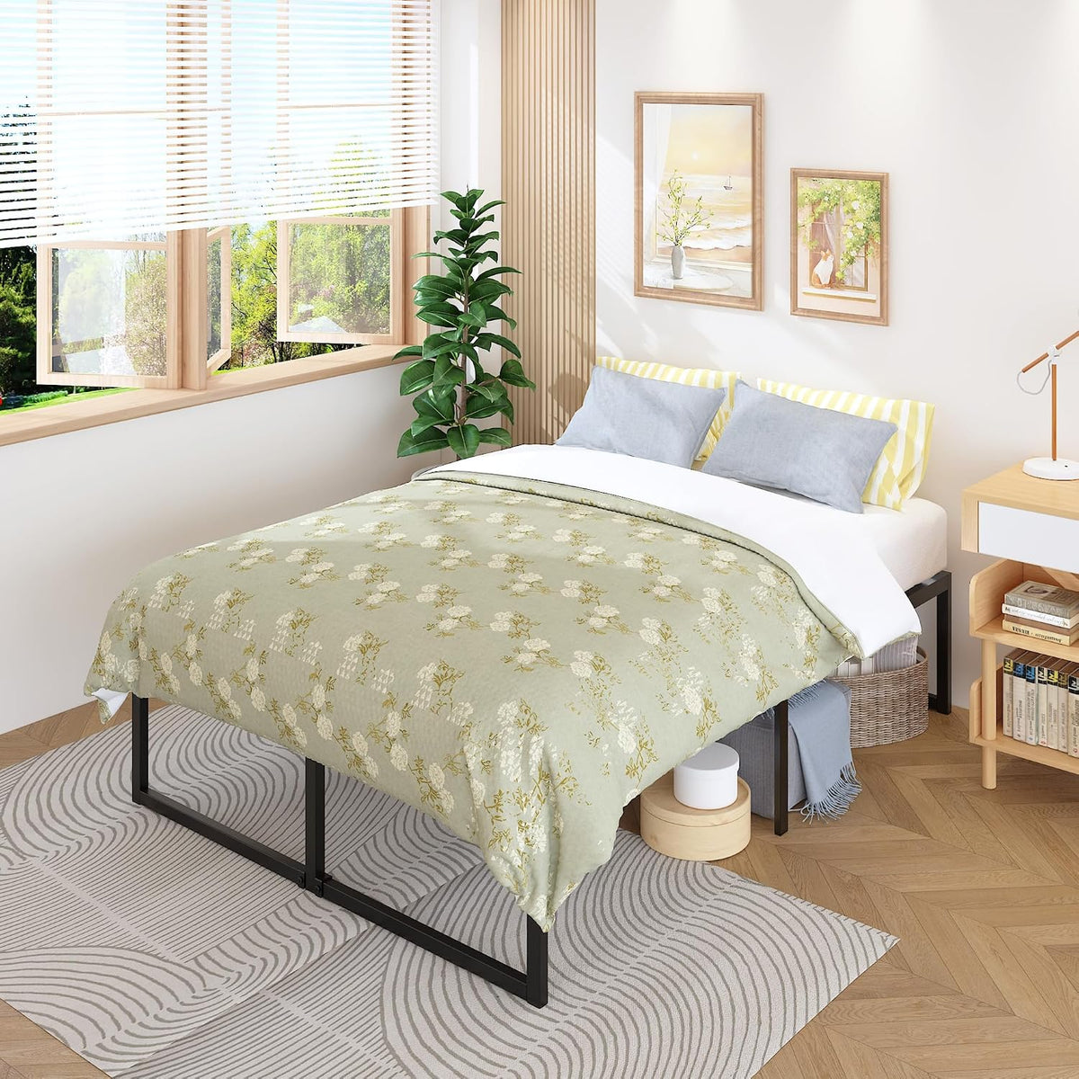 lutown-teen queen bed frame 18 inch with heavy, side view