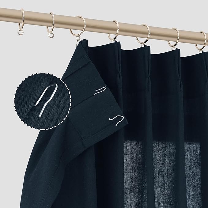 Navy Blue 102 Inch Long Curtains Pinch Pleat Linen Curtains - Image 7