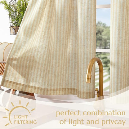 jinchan Striped Linen Kitchen Curtains 45 Inches Length Tier Curtains Farmhouse - Image 5