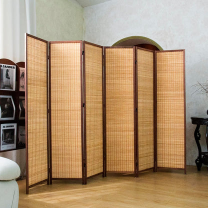 6 panel bamboo room divider screen,5.6 ft tall showing dimensions