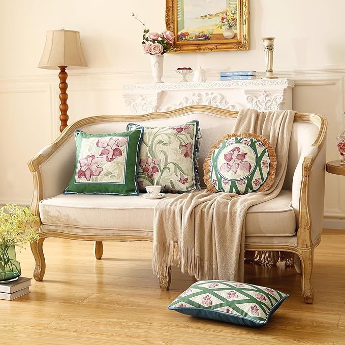 patdrea Designer Throw Pillow Covers Set of 2, French Elegant Spring Green Linen - Image 6