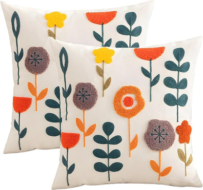 TAOSON Pack of 2, Flowers and Leaves Pattern Embroidered Throw Pillow Cover by TAOSON