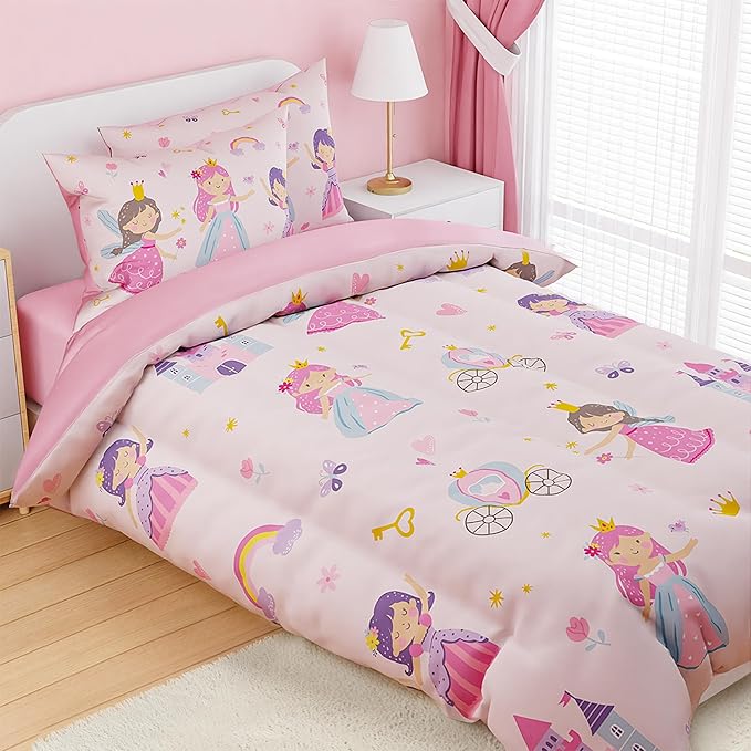 SANDJEST Princess Comforter Set Twin Size 68x86in - Image 5