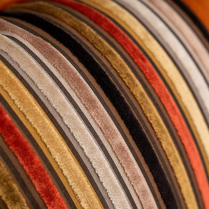 Yangest Orange Striped Patchwork Throw Pillow Cover Gold Leather Cushion Cover - Image 3