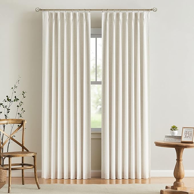 Vision Home Natural Pinch Pleated Full Blackout Curtains Linen Blended Room - Image 7