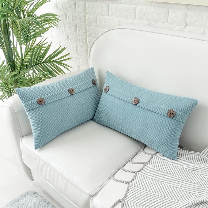 HWY 50 Light Blue Chenille Throw Pillow Covers 12x20 Inch - Image 3
