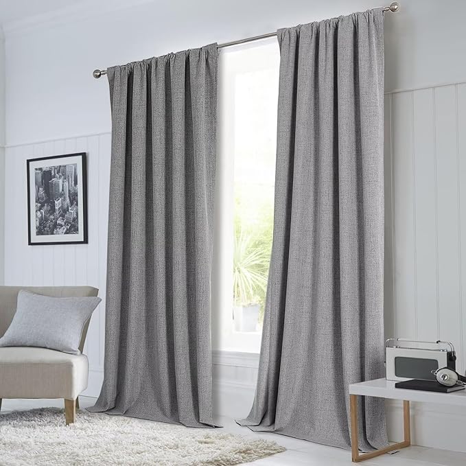 CUCRAF Custom Linen 100% Total Blackout Curtains, Light Grey Back Tab and Rod - Image 8