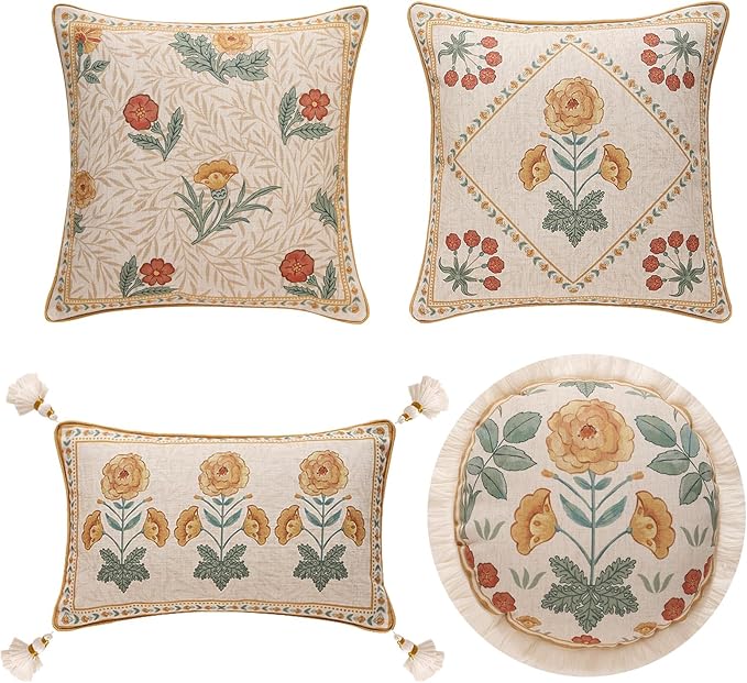 patdrea Designer Pack of 4 Throw Pillow Covers, Vintage Square Farmhouse by Welcometopatdrea