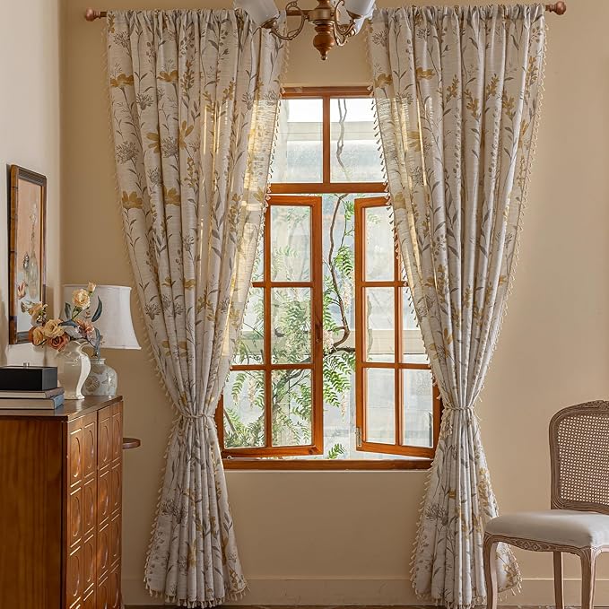 ENJOYBRIDAL Yellow Floral 96 Inch Curtains 2 Panel Set Living Room Long Drapes - Image 7