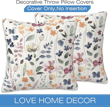 Throw Pillow Cover Case Watercolor Floral Pillow Covers 20x20 Inch Set of 2 - Image 3