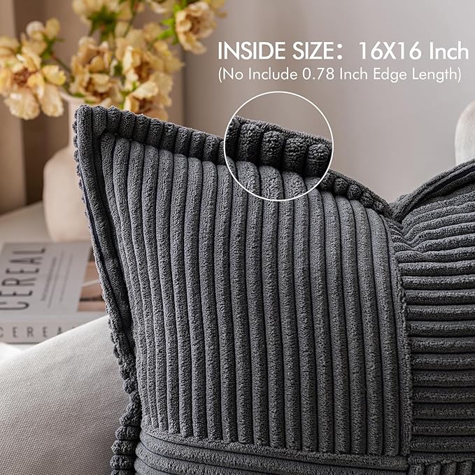 MIULEE Dark Grey Corduroy Pillow Covers 16x16 Inch - Image 2