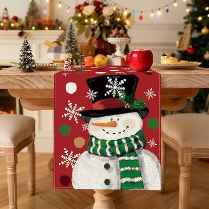OTOSTAR Snowman Snowflake Christmas Table Runner, Xmas Seasonal Winter Holiday - Image 2