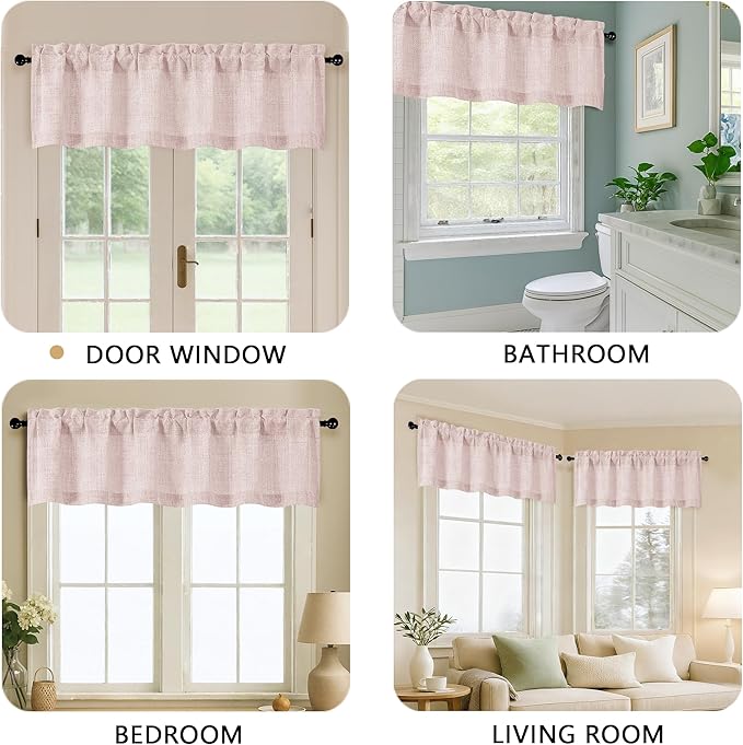 OVZME Blush Pink Valance for Windows, Light Filtering Faux Linen Textured Small - Image 5