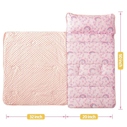 Viviland Toddler Kid Nap Mat for Preschool, Girls Pink Rainbow Slumber Bag - Image 4