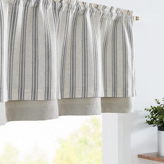 jinchan Striped Linen Valance Curtain Blackout Double Layer Valance by JINCHAN