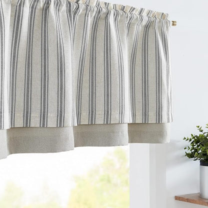 jinchan Striped Linen Valance Curtain Blackout Double Layer Valance by JINCHAN