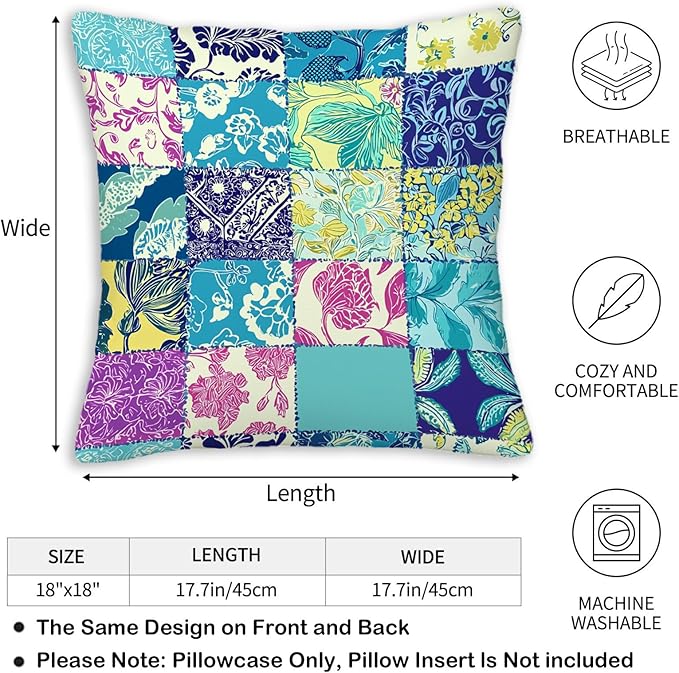 Throw Pillow Covers 18x18 Set of 2, Patchwork-Inspired Print Cushion Covers - Image 3