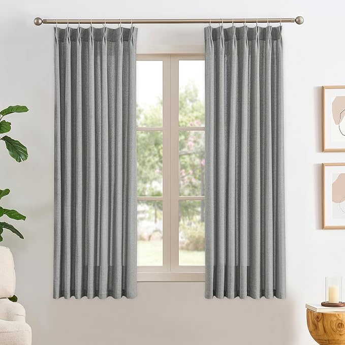 RAIN CITY Grey Linen Curtains 63 Inches Long Pinch Pleated - Image 2