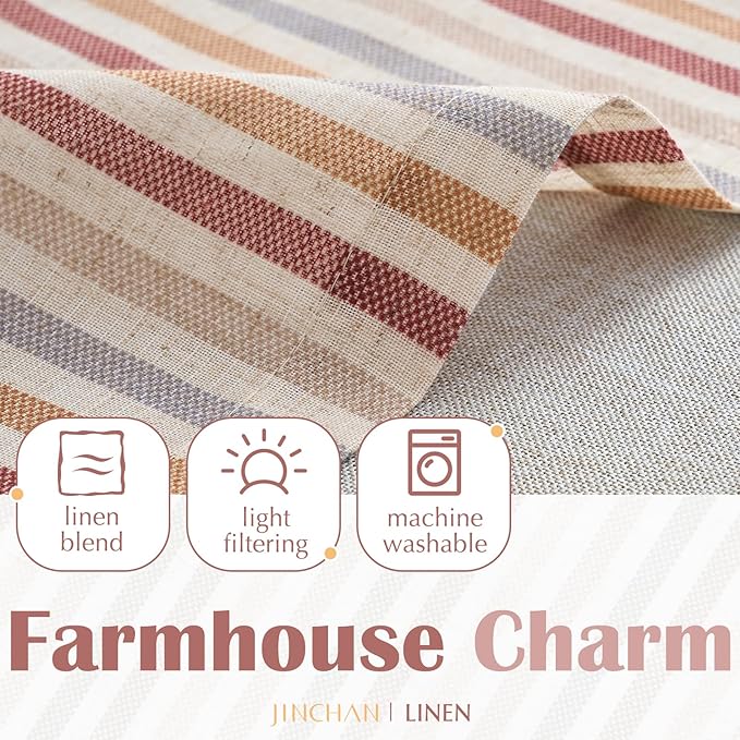 jinchan Colorful Striped Linen Valance Curtains Christmas Decorations - Image 7