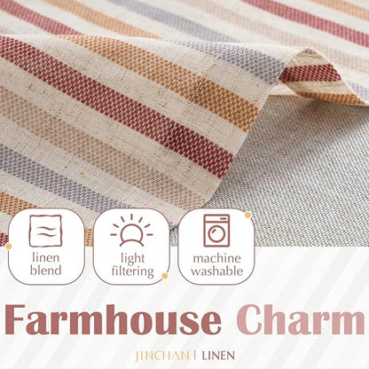 jinchan Colorful Striped Linen Valance Curtains Christmas Decorations - Image 7