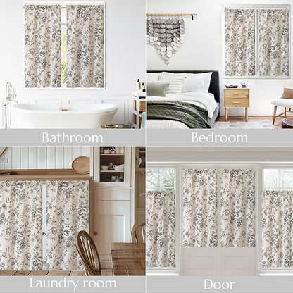 jinchan Floral Linen Tier Curtains 45 Inch Farmhouse Botanic Cafe Drapes - Image 7