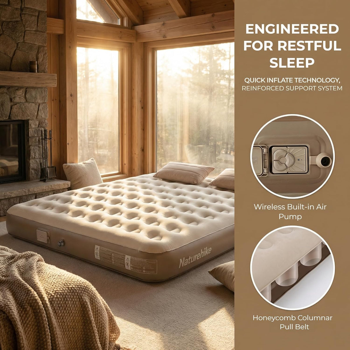 naturehike california king air mattresses with rechargeable built-in, front angle view