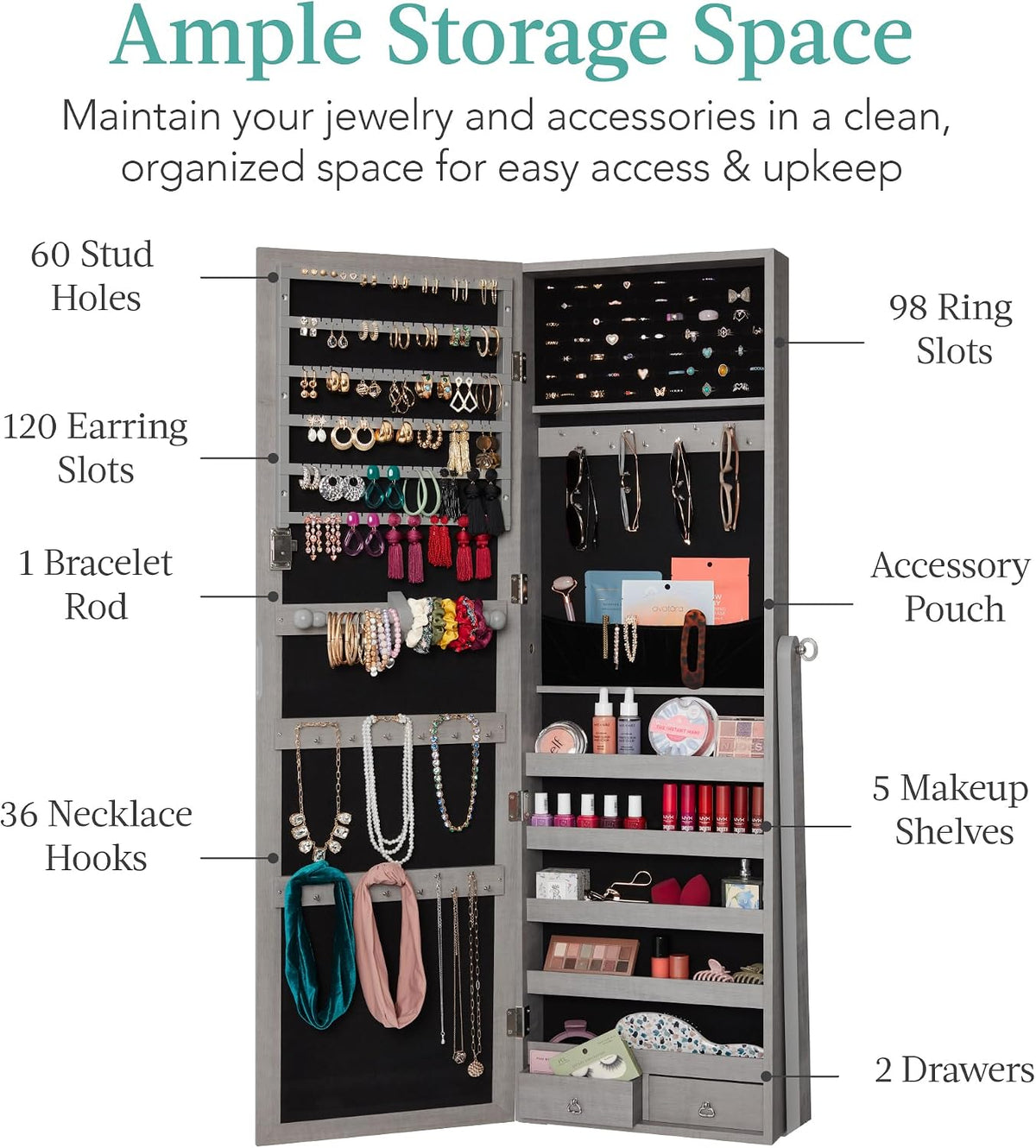 best choice products freestanding jewelry armoire cabinet, full shown in use